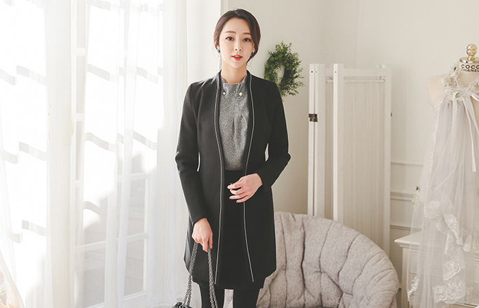 Slim piping lining wool coat