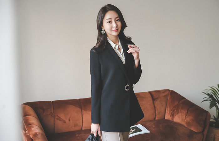 Eyelet Button Belt Boxy Jacket