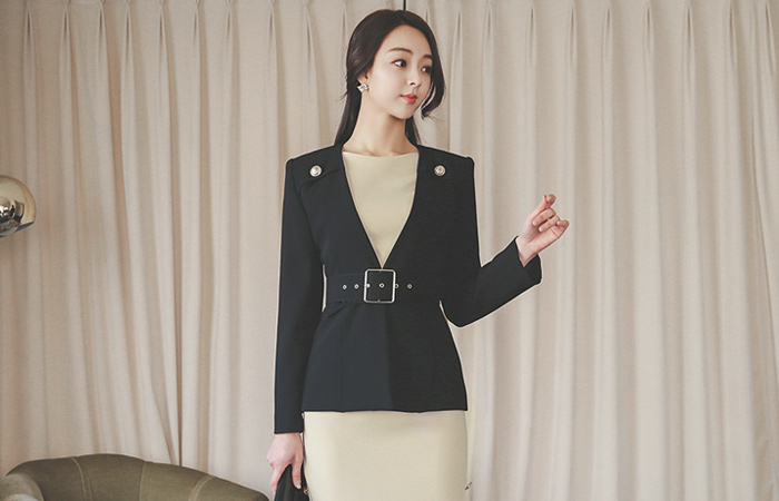 Gold button wide belt Jacket