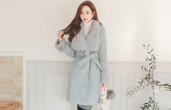 Wide Real Rabbit Fur Wool Coat