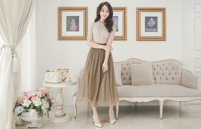 Shirring shoulder sleeve 5 Round Knit