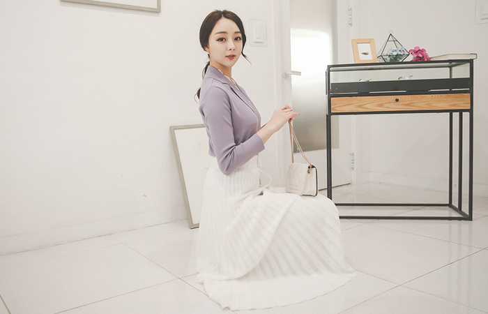 Belt Pleats Long knit Skirt