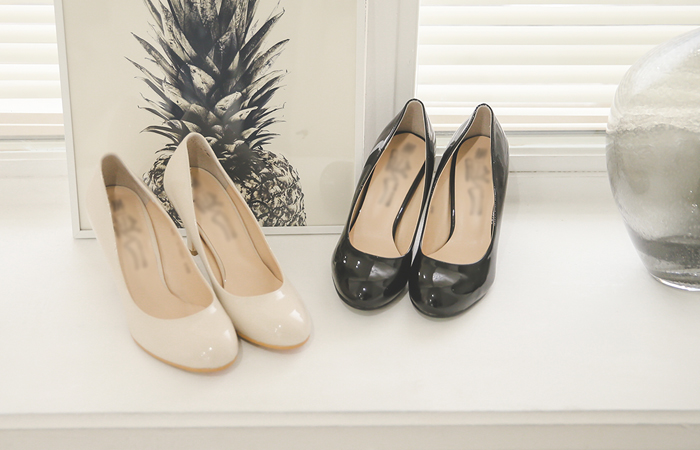 [Models wear32] Basic Rounding Enamel Pumps Heel