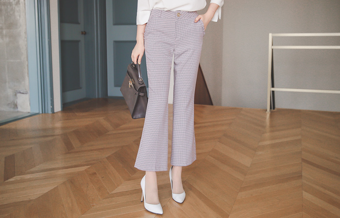 Frill Pocket Boot cut Check Slacks