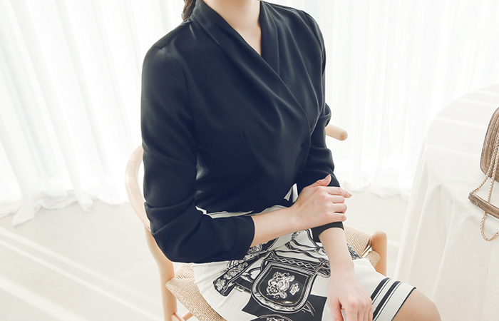 Modern Button Wrap Blouse