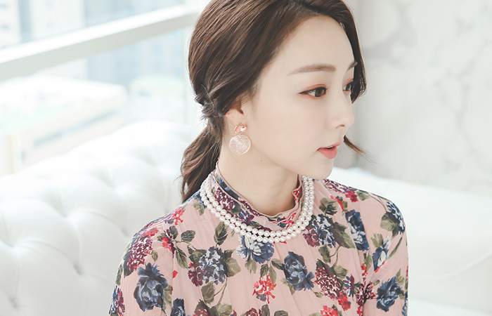 Mood Flower Wrinkle Chiffon Blouse