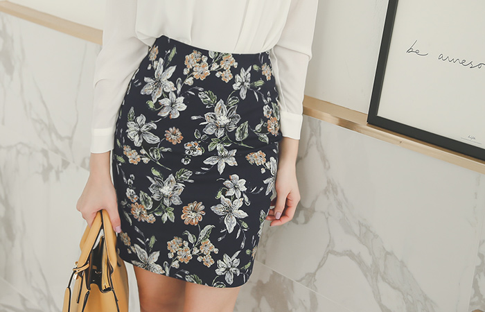 Drawing Flower Cotton span Skirt