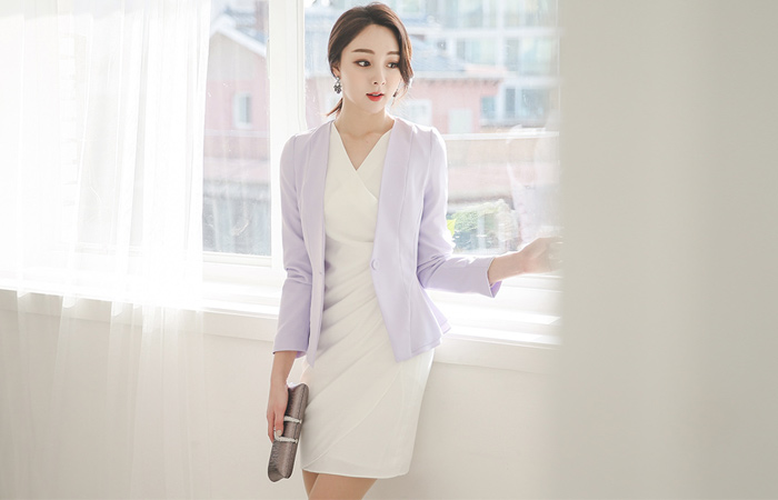 feminine No collar double hem Jacket