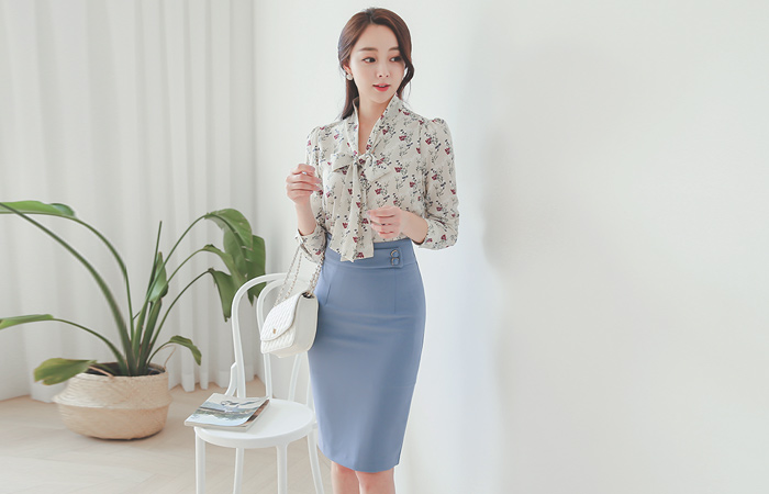 Cherry Flower Ribbon Tie Blouse
