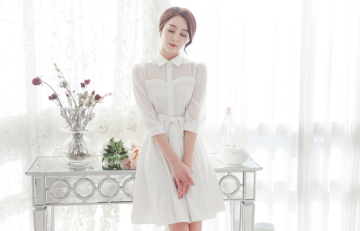 See-through look Heart Shaped Flare Dress