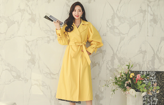 Puff Sleeve Strap Trench Coat