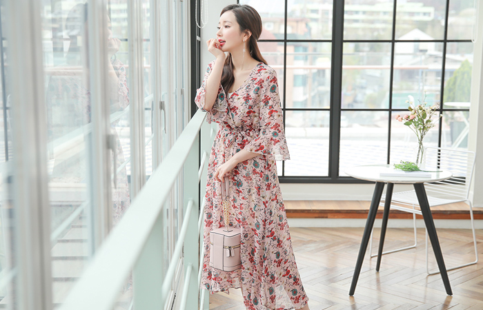 lovely Flower Chiffon Long one piece