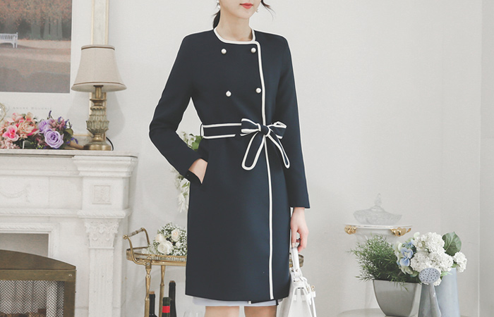 Bias lining pearl Trench Coat