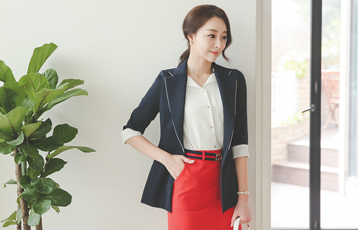 simple color sleeve single Jacket
