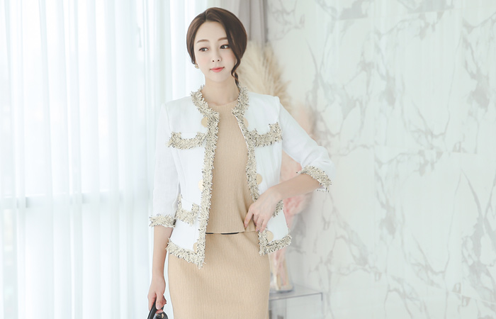 Coco Gold Button Fringe Linen Jacket