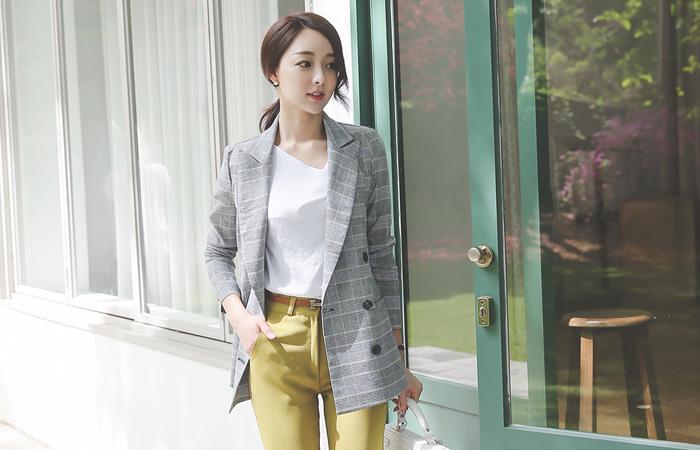 Summer Double-button Linen check jacket