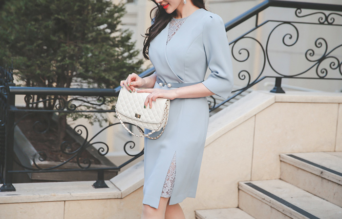 Race Insert Pearl Belt Dress