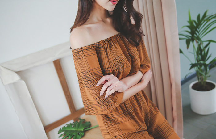 Chiffon Check Blouse & Pants (2pcs)