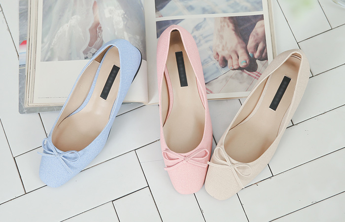 [Models wear33 car] pastel bowknot squats Flat shoes