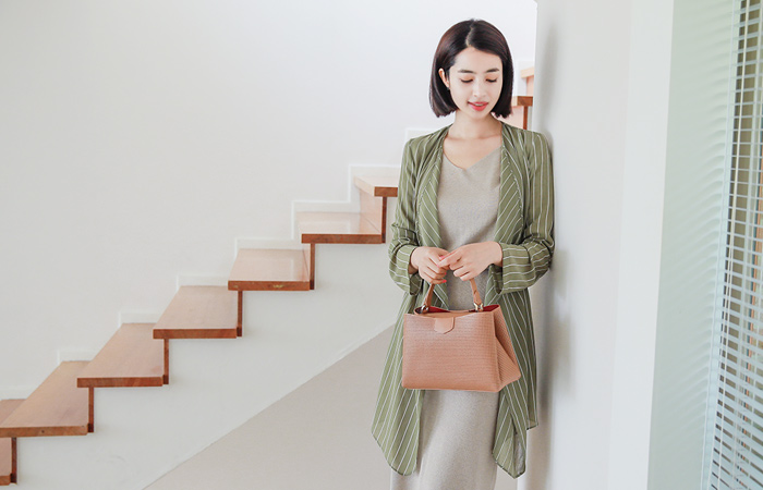 Stripe Chiffon Trench Long Jacket