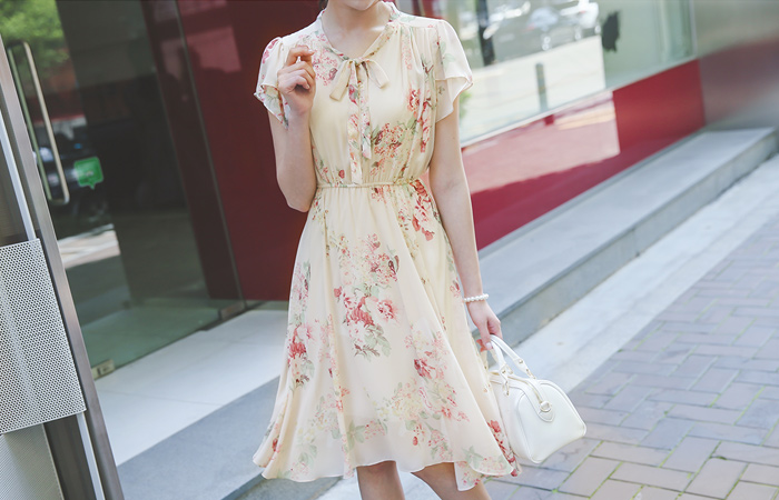 Misty Flower Chiffon Dress