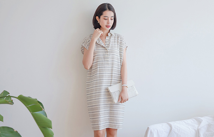 Neutral Stripe Shirt Dress