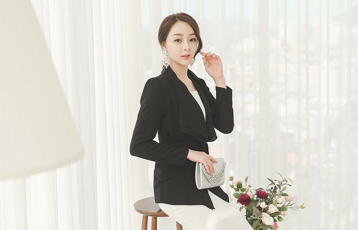 Puff Shoulder Shawl Chiffon Jacket