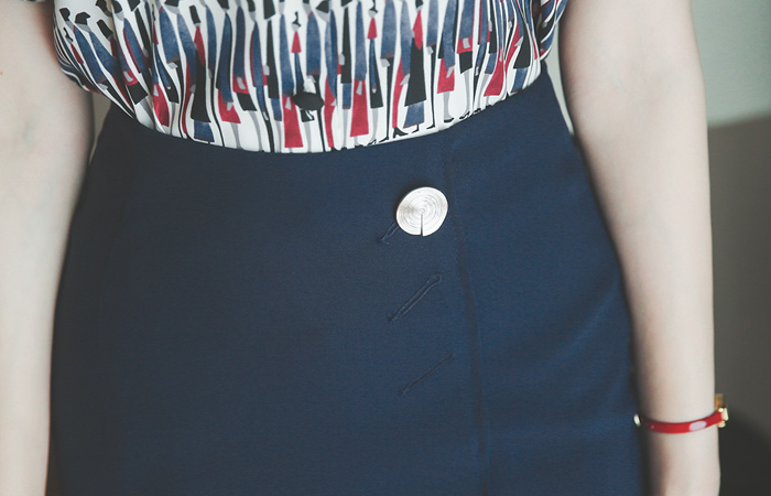 Fake Button Formal Wrap Skirt