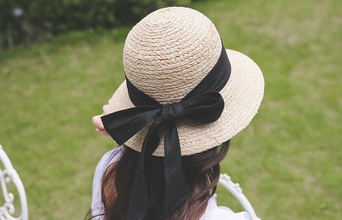 Audrey bowknot straw floppy hat