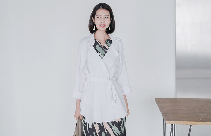 Double Color Linen Trench Jacket