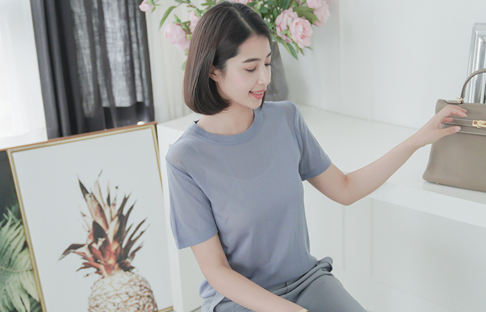 Shoulder Goal See-through look Round Knit