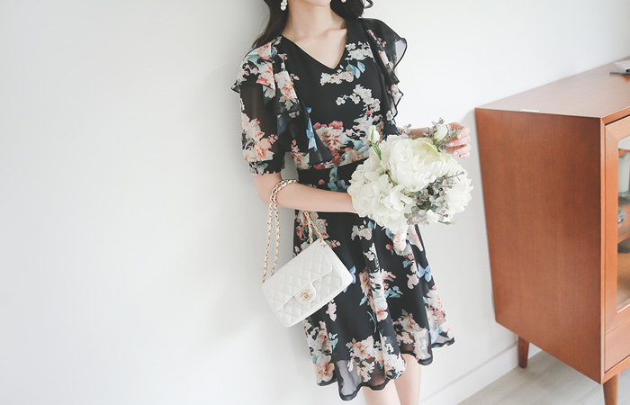 Serenade Ruffle Shoulder Flare Dress