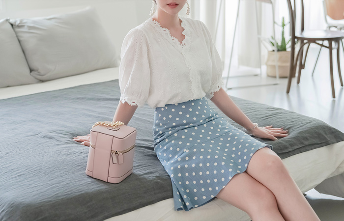Dot Ruffle Linen Skirt