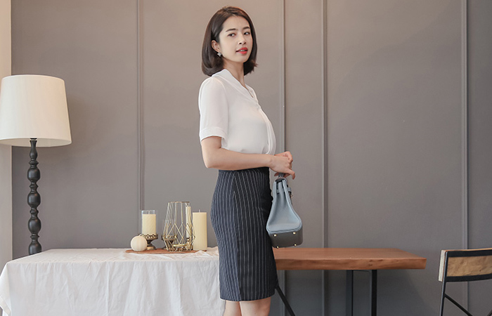 Formal Wrap Pinstripe Skirt