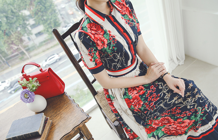 Silky Flower Pleats Two Piece SET