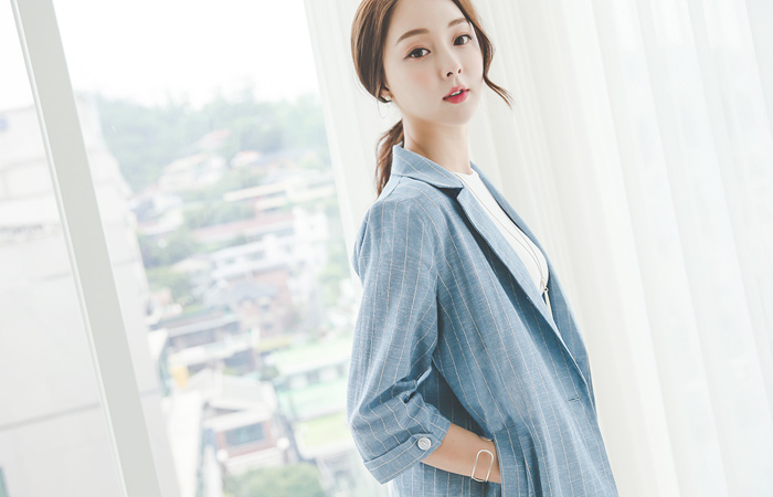 Linen Stripe Boxy Long Jacket