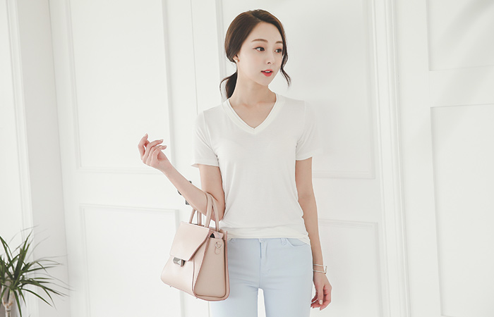 Basic double V-neck Short T shirts