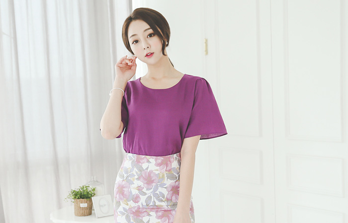 Color Linen Round Blouse