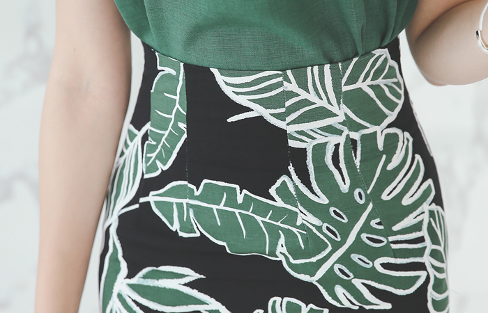 Palm Leaf Linen High Skirt