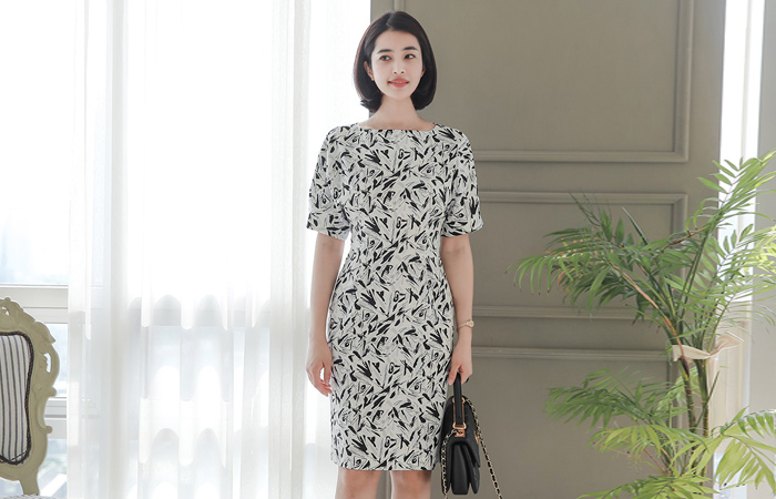 Dying boat neck Cotton span Dress