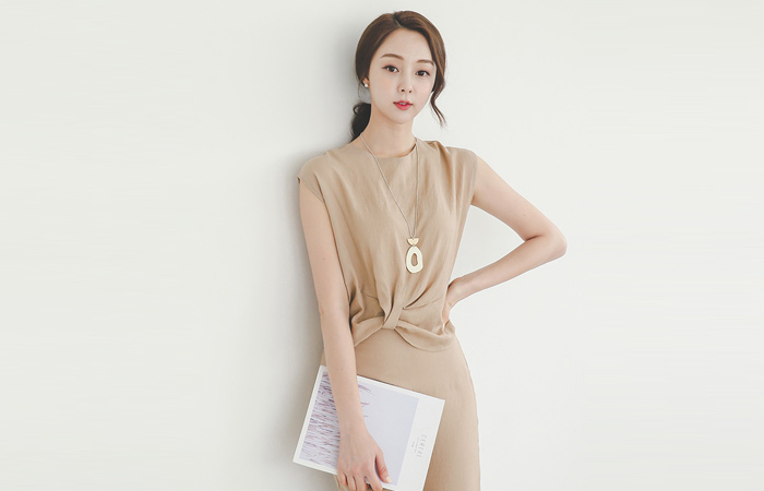 Lab Notes Short Linen Blouse & Slacks SET