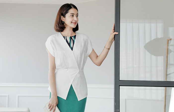 French Two button volume wrap jacket