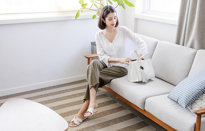 Natural V-neck blouse top