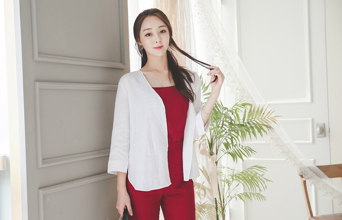 Real Linen Open Jacket Cardigan