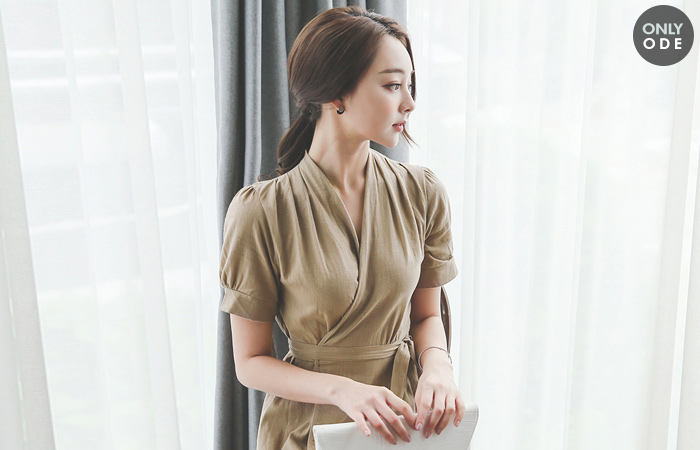 Romantic Ruple Wrap Linen Long one piece