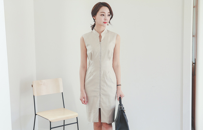 chic China Zip-up Linen Dress (L Size Only)