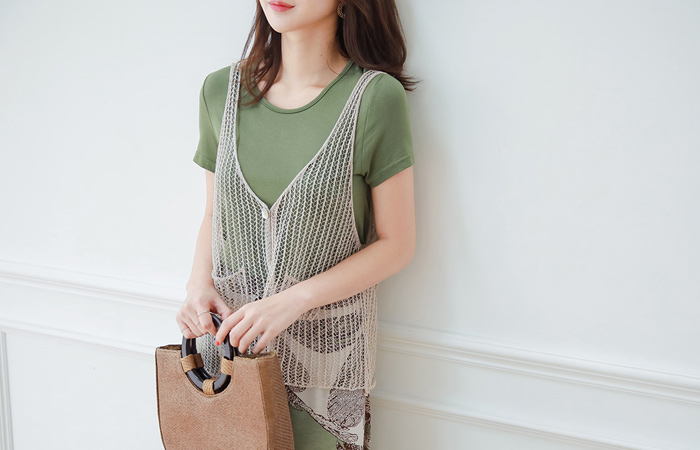 Mesh Net Linen Knitted Cardigan Vest