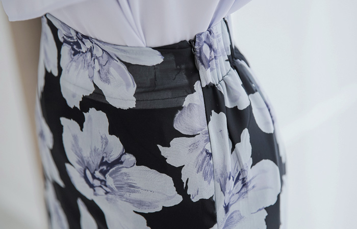 Big flower See-through look Chiffon Rong skirt