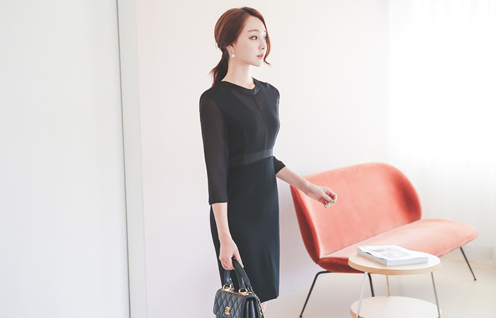 Satin lining Chiffon Sleeve Dress