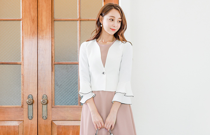 No collar Ruffle roll stitch pico jacket